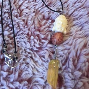 Buddha head glass bead and crystal necklace